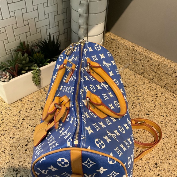 COPY - Inspired P9 Speedy Bandouliere 40 Blue Monogram Gold Hardware - Picture 10 of 15